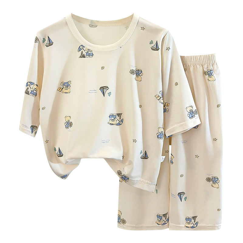 Kids' lyocell loungewear set - summer unisex 10a antibacterial three-quarter sleeve pajamas for children and teens - perfect for air conditioning