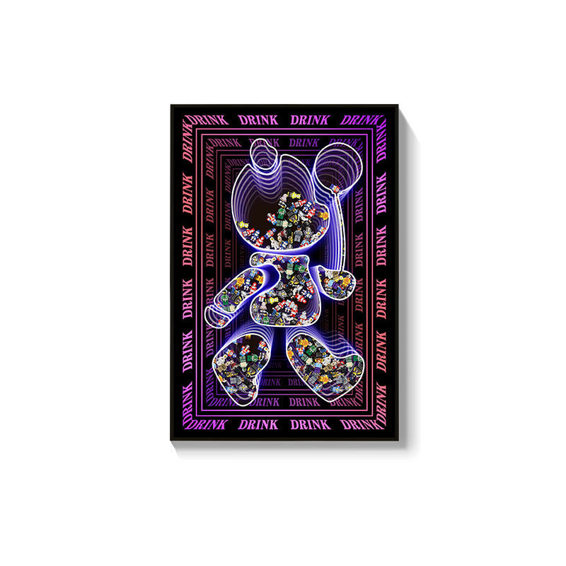 Trend luminous violence bear decorative painting hairdresser bar KTV creative led ambient light building block bear kaws hanging painting