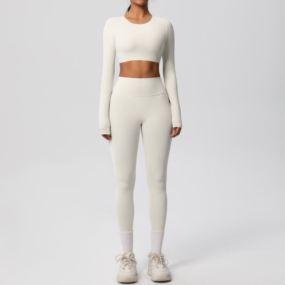New arrival: european and american style solid color double-sided brushed breathable compression yoga set - 8 piece activewear set for running and fitness