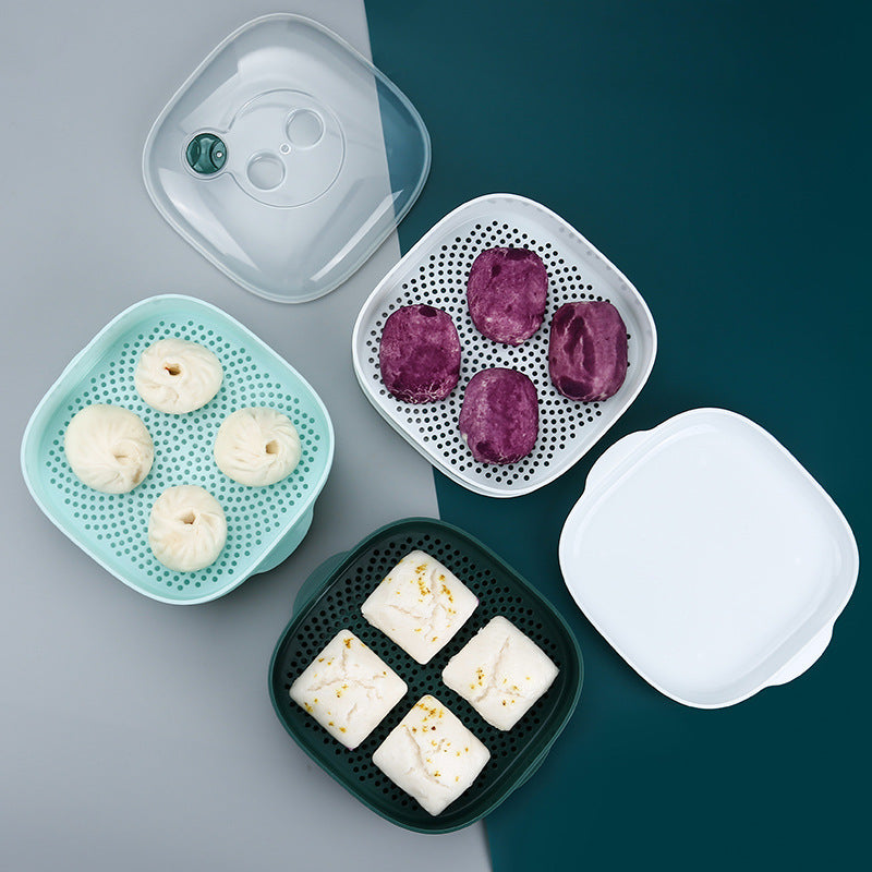 Microwave oven steamer office meals steamed buns heating with lid plastic steamer utensils steaming cage cloth multi-layer steaming box