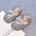 Vancahao girls' rhinestone bowknot woven hollow-out sandals -  summer new collection - closed-toe beach shoes for kids