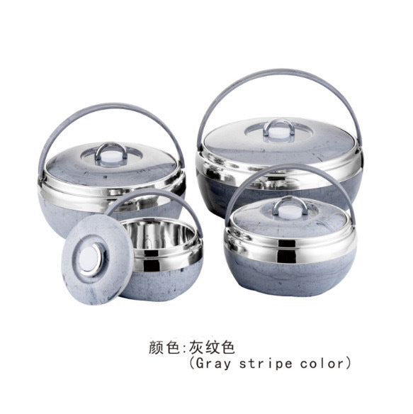 Household foreign trade stainless steel double-layer insulation pot satchel pot suit insulation bucket pot 3-4pcs insulation rice bucket