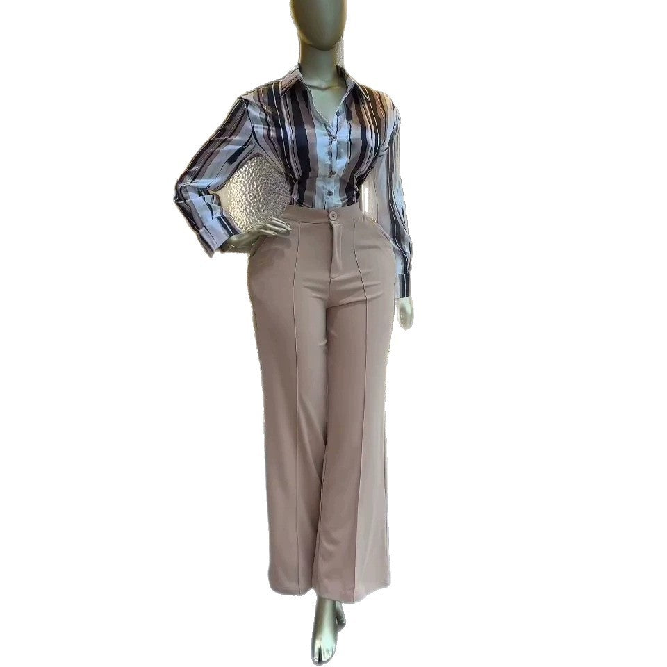 European and american cross-border women's fashion:  summer new arrival - elegant and chic printed shirt with wide-leg pants casual set
