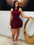 new european and american women's dress - sexy tank top bodycon striped pleated skirt casual sporty mini dress