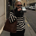 European and american women's clothing  fall/winter new arrivals:  cross-border casual turtleneck striped zipper pullover knit sweater