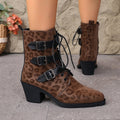 belt buckle mid-calf boots  autumn winternew arrival british style leopard print plus sizeretroboots knight boots