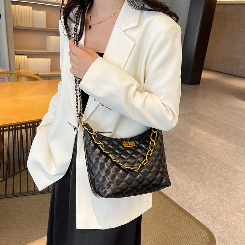 Women's bag 2025 new underarm bag diamond pattern chain bag niche light luxury minimalist elegant high-end shoulder crossbody bag
