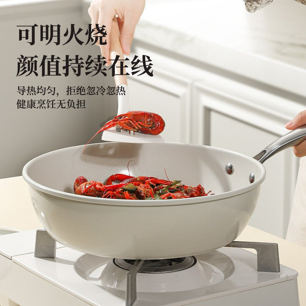 New enamel non-stick wok household wok frying pan pan gas stove suitable for small white pan