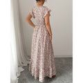 Shipped: cross-border european and american women's summer floral maxi dress with ruffle trim, v-neck, short sleeves, and a-line silhouette