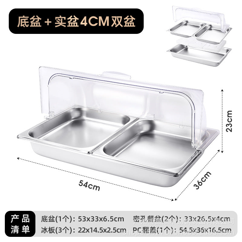 Stainless steel braised meat drain tray - commercial-grade display plate with lid for hotels, cafeterias, restaurants, and sushi restaurants - keeps food fresh and cold
