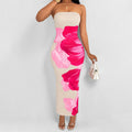cross-border european and american women's clothing: new women's summer slim-fit elegant fashion floral bandeau print dress