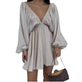 european and american summer women's fashion: sexy and chic v-neck lantern sleeve mini dress