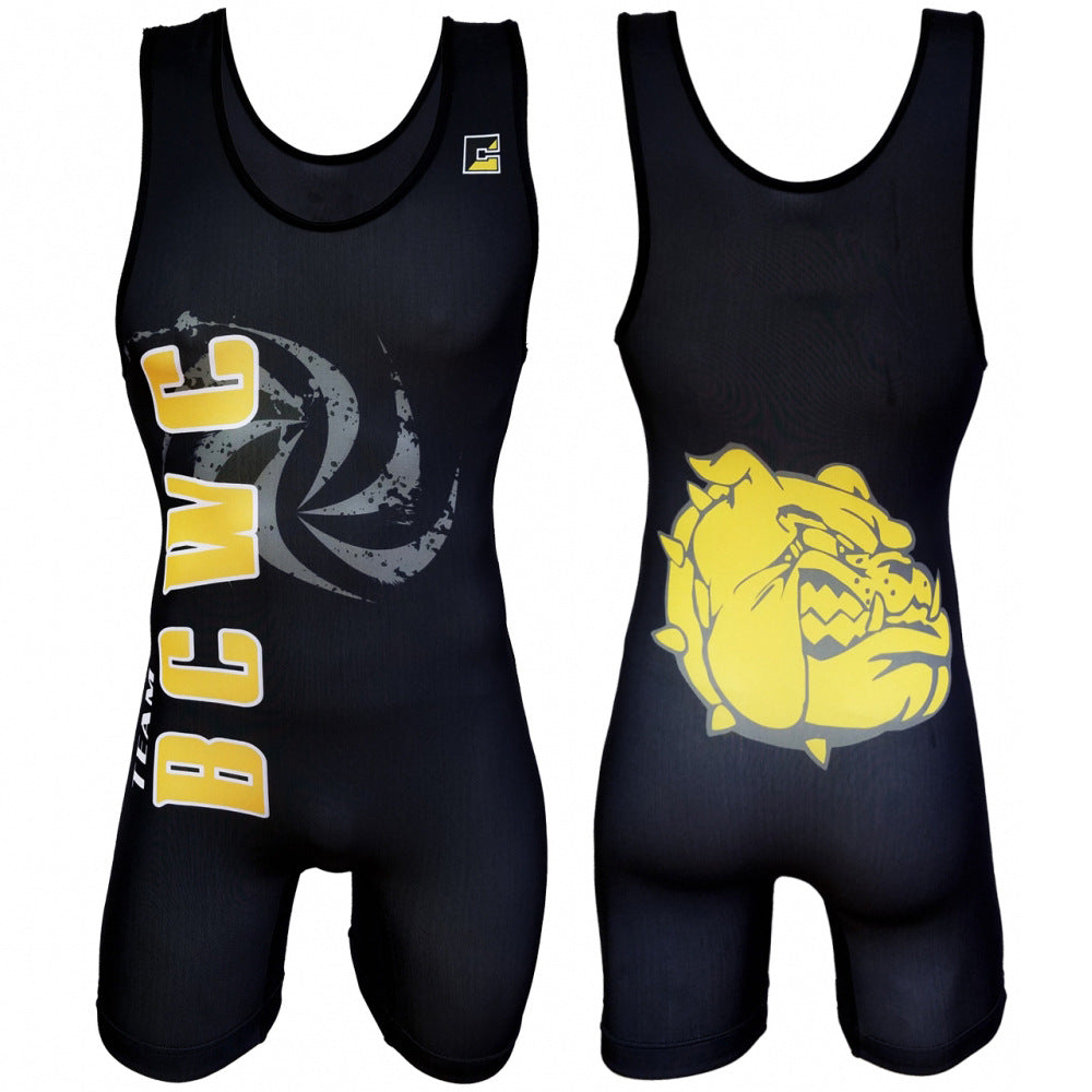 Sublimation full body print men's one-piece wrestling suit custom match weightlifting suit men's and women's free wrestling one-piece vest