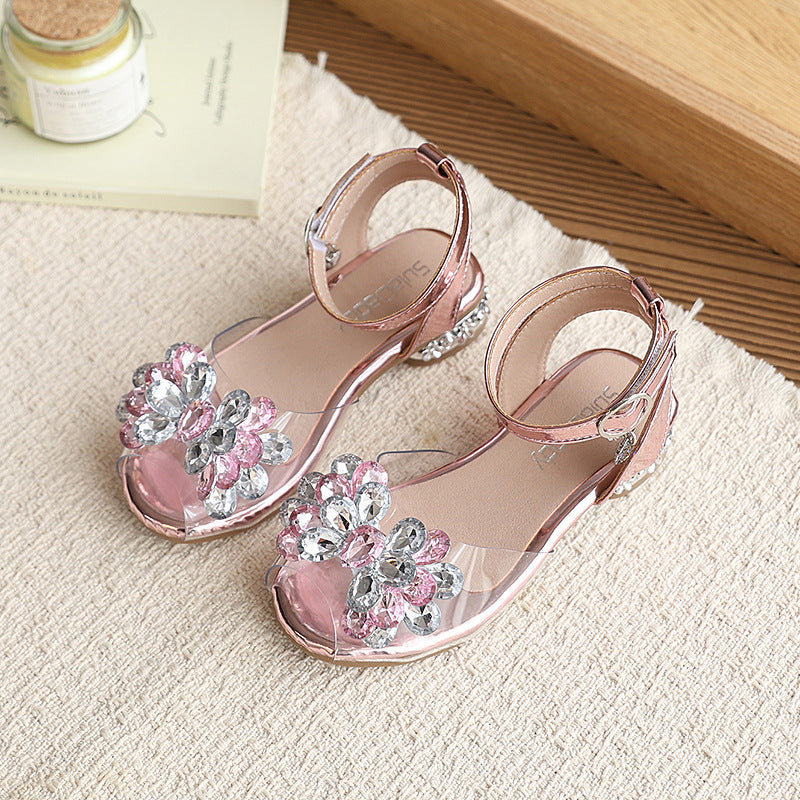 Girls' summer  princess sandals: silver crystal dress shoes for baby girls, stylish performance sandals