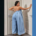 European and american style loose denim jumpsuit -  cross-border women's summer fashion sexy bandeau off-shoulder wide leg pants