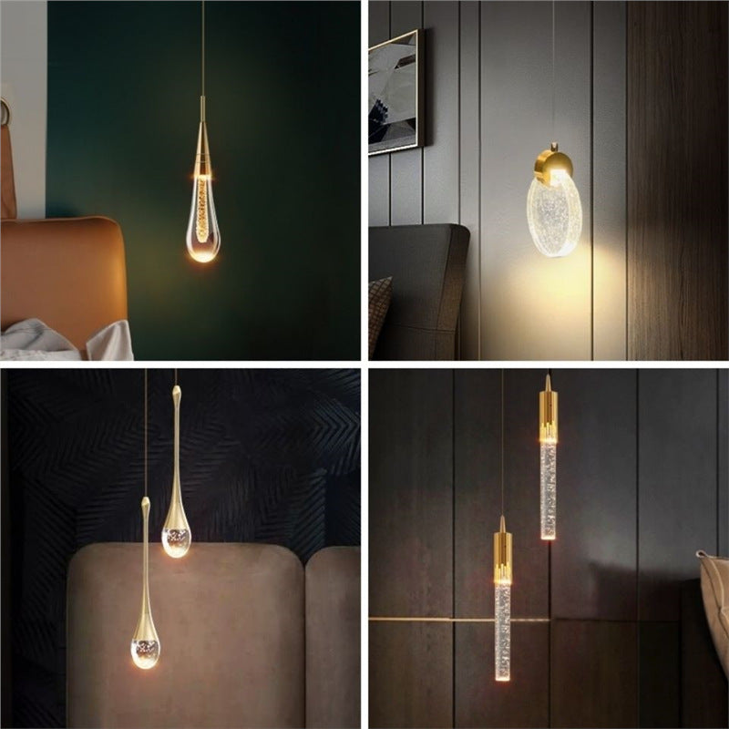 Gold powder water drop bedside small chandelier accessible luxury normcore tv background wall window bar crystal chandelier