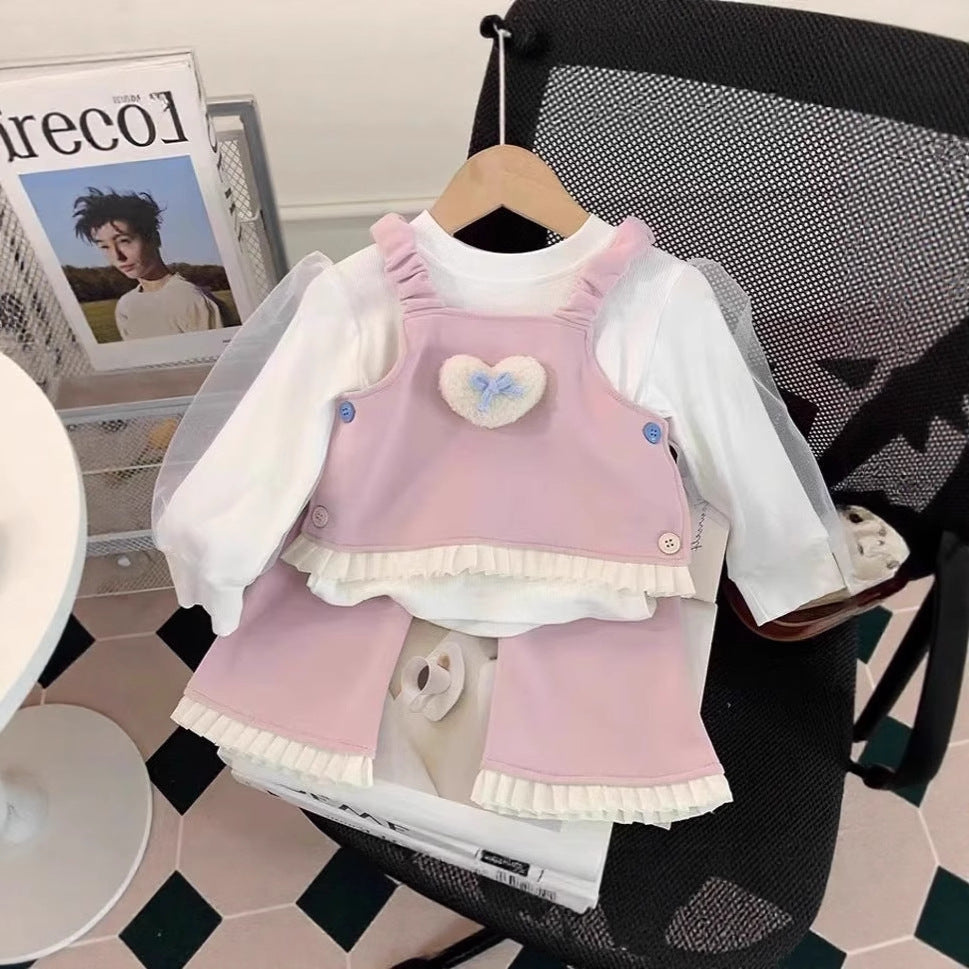 Girls' fall outfit set : new stylish and trendy children's clothing - heart print top and pants two-piece set