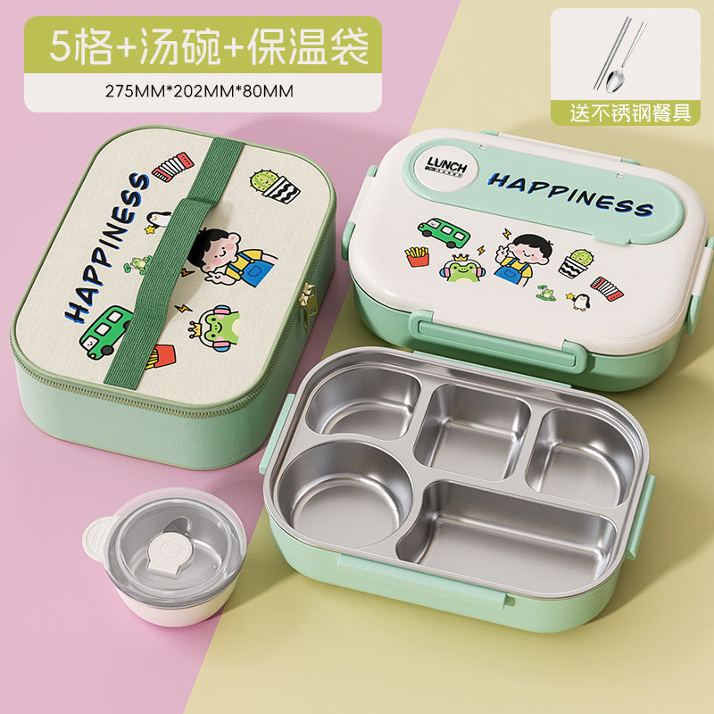 Kids' insulated lunch box - perfect for elementary and middle school students - divided compartment bento box - 304 stainless steel lunch container for boys