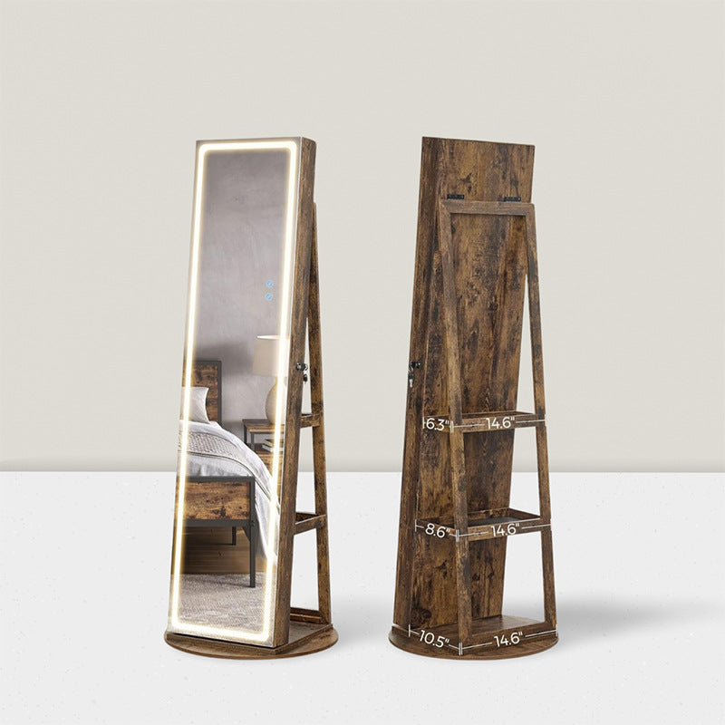 Solid wood full-body mirror custom household movable rotating coat rack integrated floor-to-ceiling full-length mirror cabinet cosmetic storage