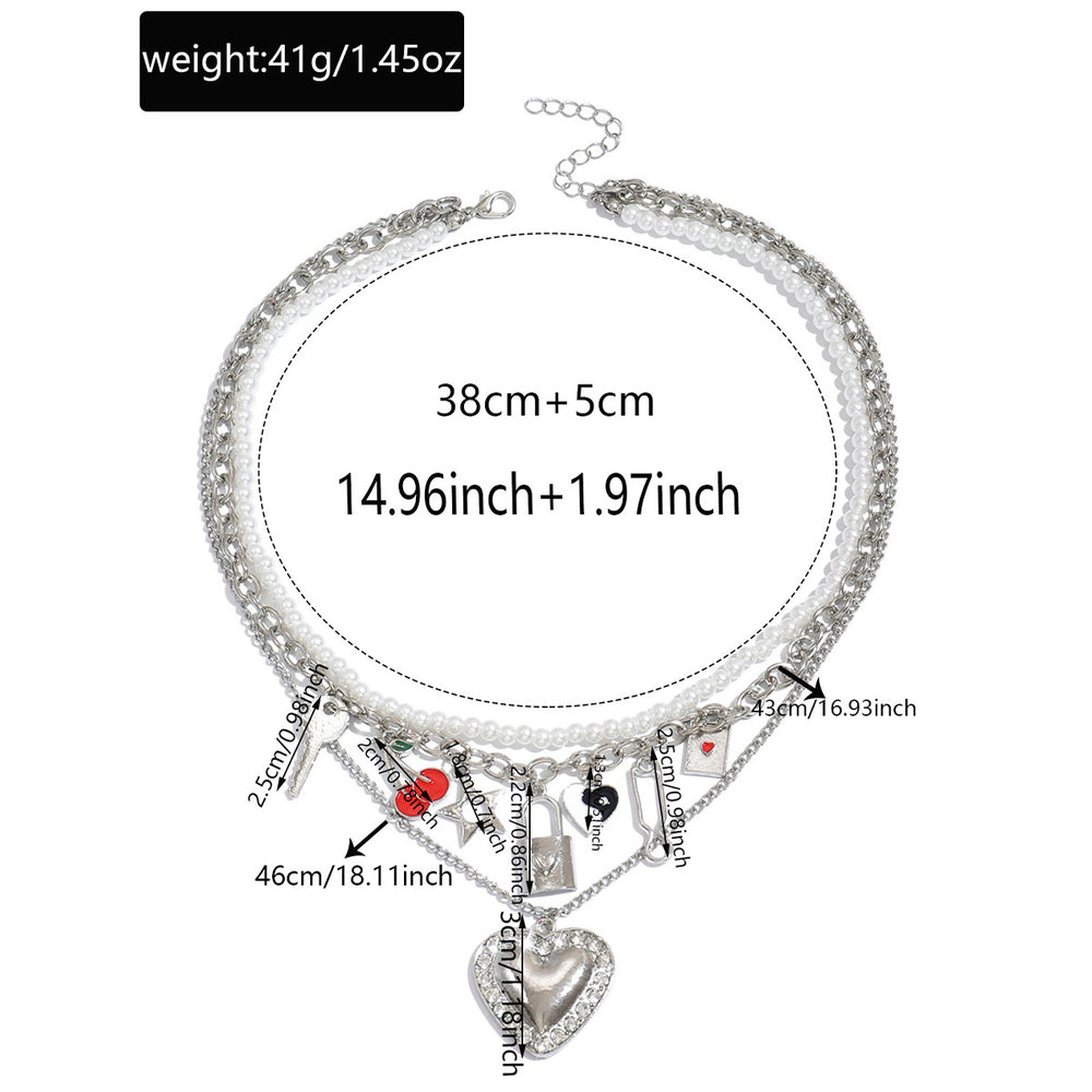 Multi-layered love necklace wholesale european and american cross-border retro pendant fashion key cherry stacked clavicle chain women's necklace