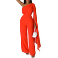 C8560 cross-border women's clothing independent station foreign trade pure colorolsexy one-shoulder banquet fashion dress african jumpsuit