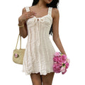 White camisole short bodycon tie-up dress - women's summer  french sweet & spicy vacation beach dress