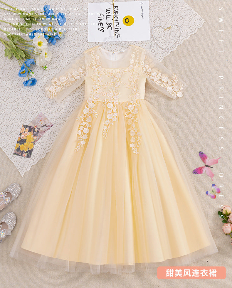 new arrivalgirl dress online longlacepatchwork flower girl wedding dress piano performance clothing in stock hot sale