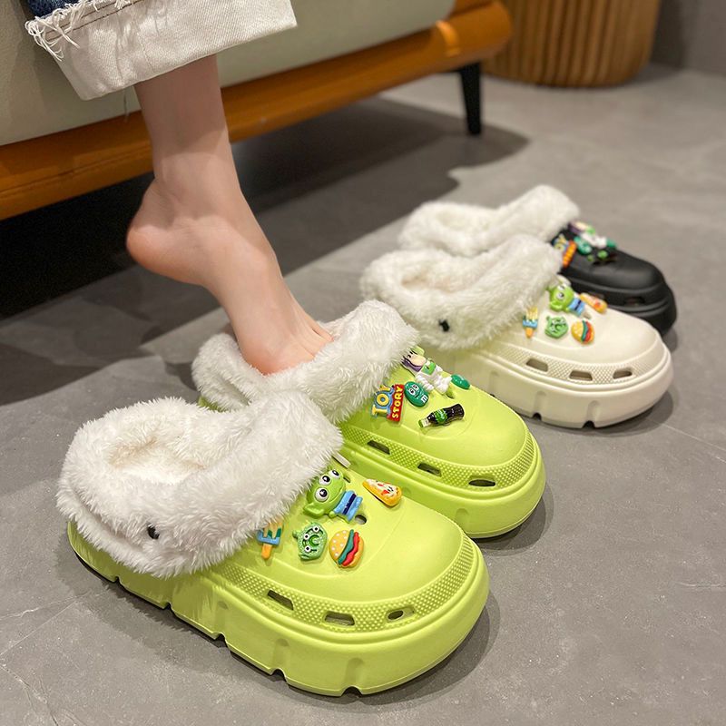 Women's winter cotton slippers - thickened plush, detachable warm home slippers for couples, indoor use, postpartum care, fuzzy slippers
