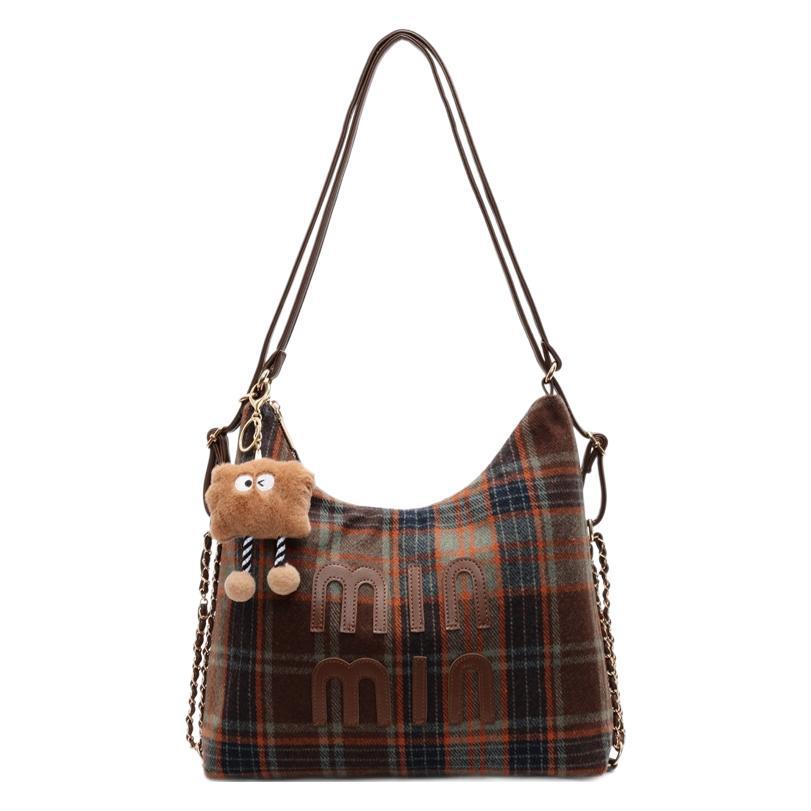 Retro woolen Korean version underarm bag women's bag 2025 new fashion casual chain backpack texture messenger bag