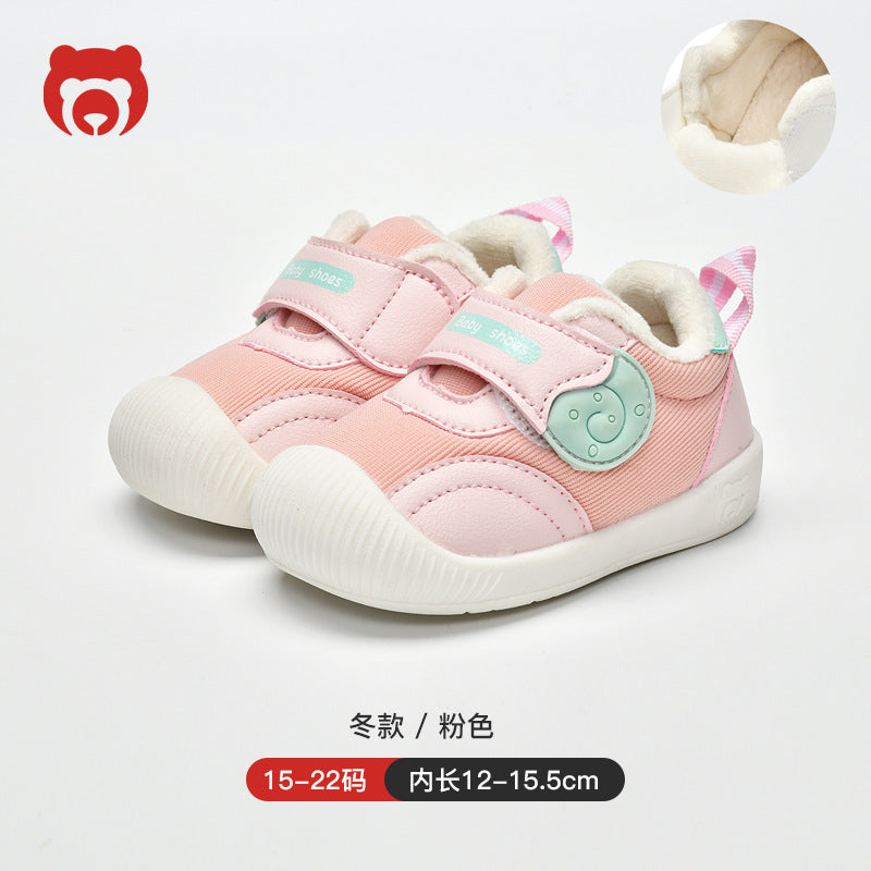 Toddler shoes for baby boys 0-1-3 years old, autumn/winter infant and toddler shoes for baby girls, soft sole non-slip, fleece-lined, extra thick cotton shoes