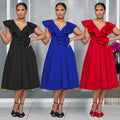 C7253 cross-border   fashion women's elegant high-waisted ruffle party dress