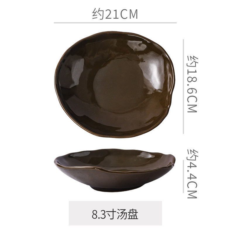 Creative ceramic special-shaped bowls, plates and tableware combination stylishclassy sense kiln-turned ceramic plate western food steak plate