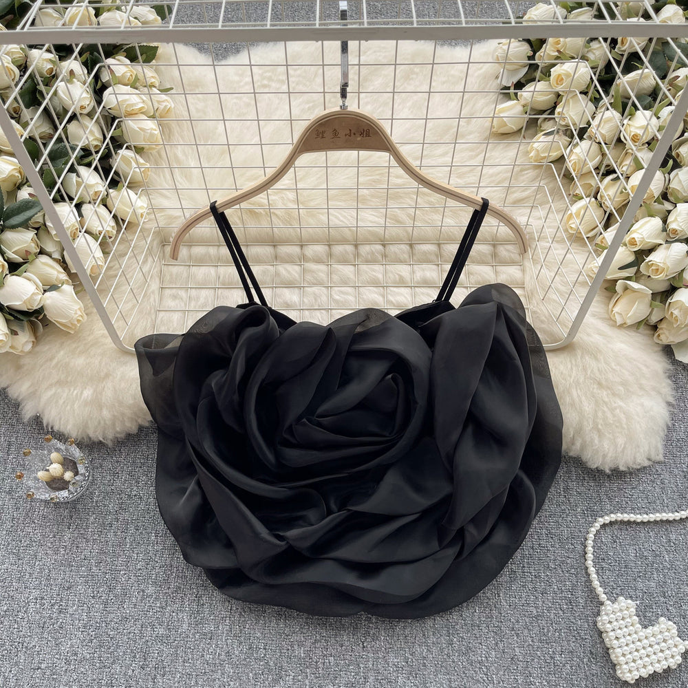Niche style resort style organza stereo flower camisole women's summernew arrival chic chic easiest for match short tops