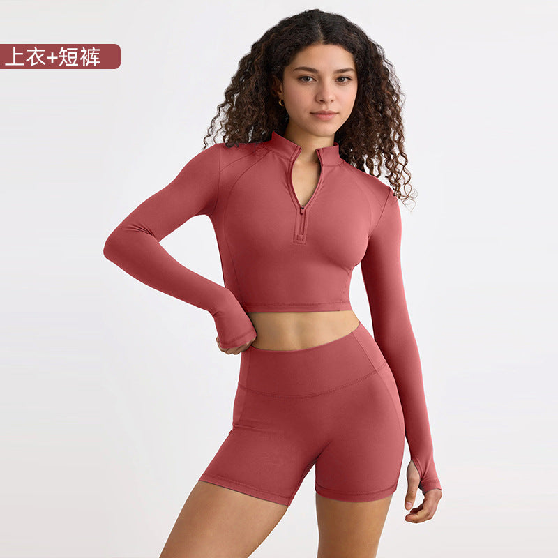 European and american style half-zip long sleeve yoga top - compression running activewear for high-intensity outdoor workouts - women's quick-dry yoga shirt