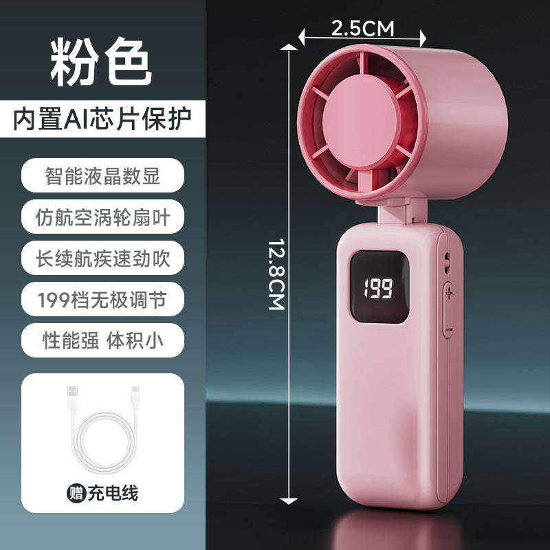 new arrival usb rechargeable mini handheld small fan portable digital display high speed violent foldable hanging neck fan
