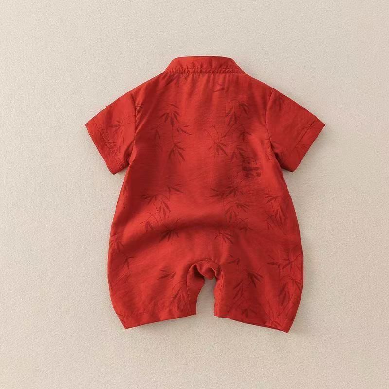 Summernew arrival red full moon 100 days first birthday catching week clothes new chinoiserie baby one-piece clothes chinese style ritual crawling clothes