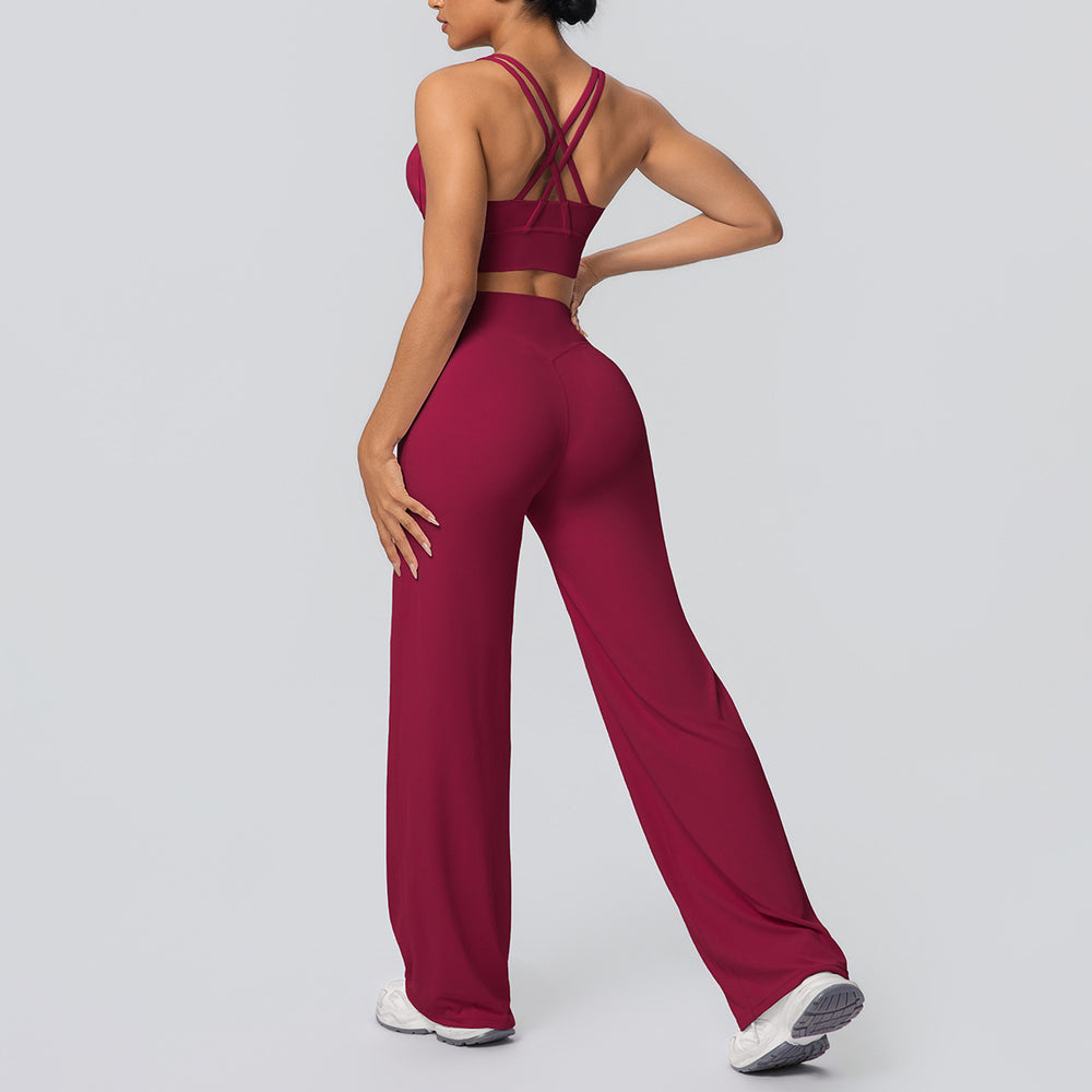 Fashion cross-border nude cross-back bra casual sports hip lifting loose pants fitness yoga wear two-piece set for women