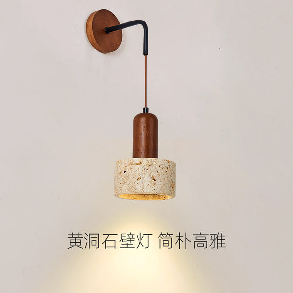 黄洞石日式侘寂风卧室床头壁灯奶油风北欧书房中式阳台长吊线灯具