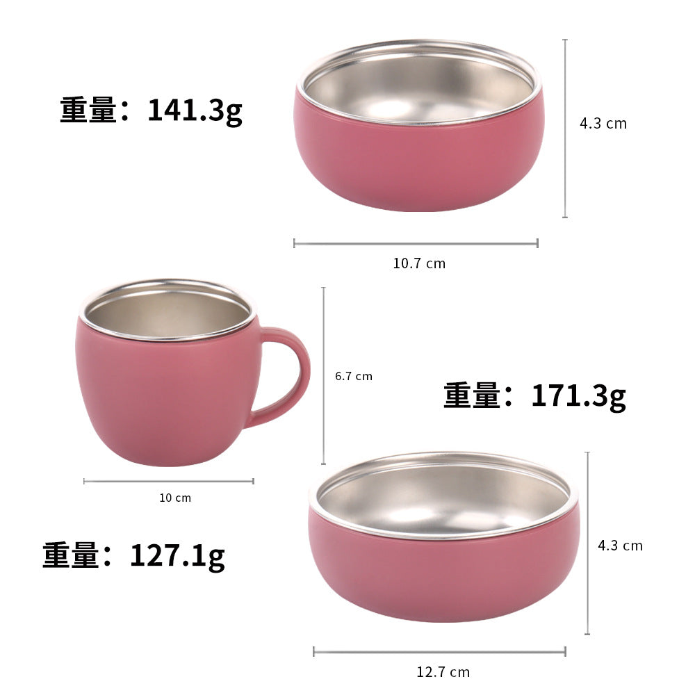 Factory new baby silicone stainless steel tableware set creative product 304 stainless steel children's silicone tableware bowl