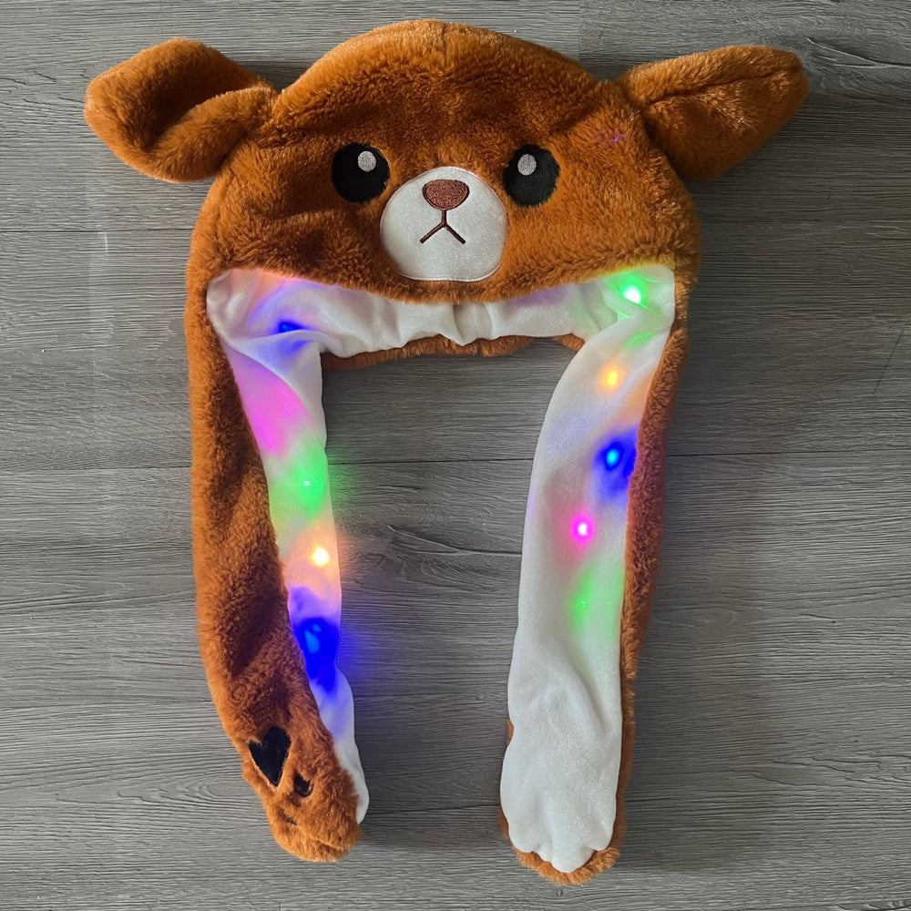 Tiktok viral cute plush bunny hat - squeeze the ears to make them move! light-up airbag beanie for warmth and cold protection
