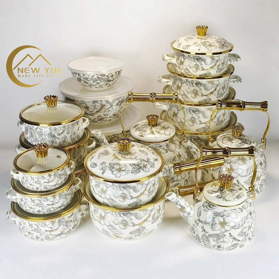 hot-selling thousands of beauties, flowers, birds and fragrant roses 20/24/30cm enamel soup pot