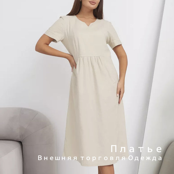 Wild berries popular fashion casual dress women's clothing European and American  solid color short-sleeved long dress summer