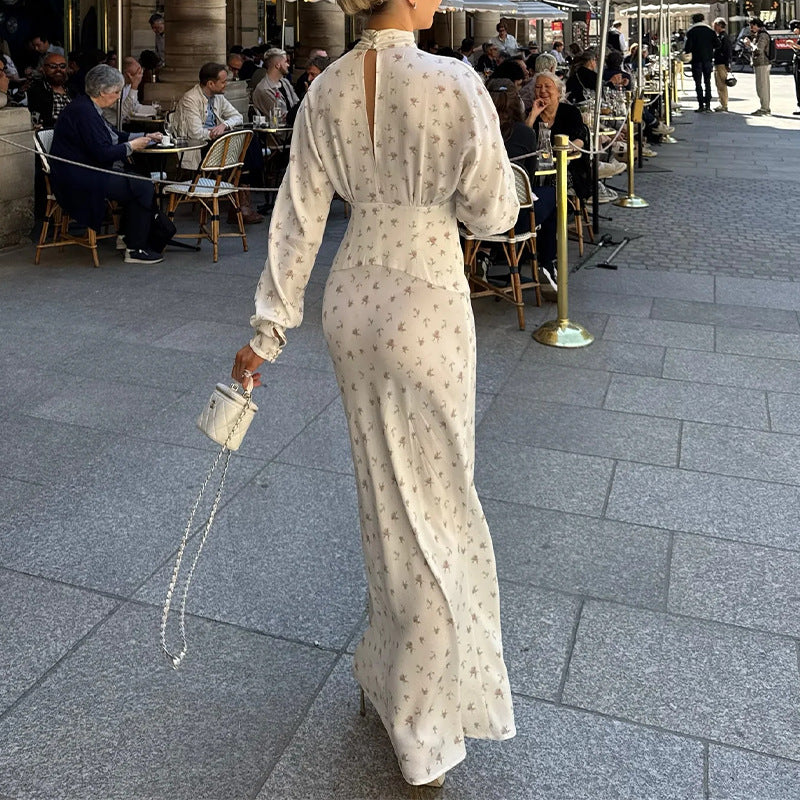 summer new women's clothing: cross-border export fashionable european and american style dress - elegant v-neck printed maxi dress