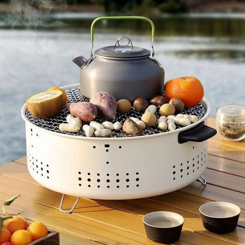 Portable charcoal stove for tea brewing, bbq, and camping - multifunctional heater with tiktok support and dropshipping available (baking pan included)