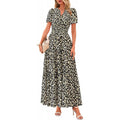 european and american retro floral short-sleeve v-neck dress - women's  summer new arrival a-line flowy vacation dress