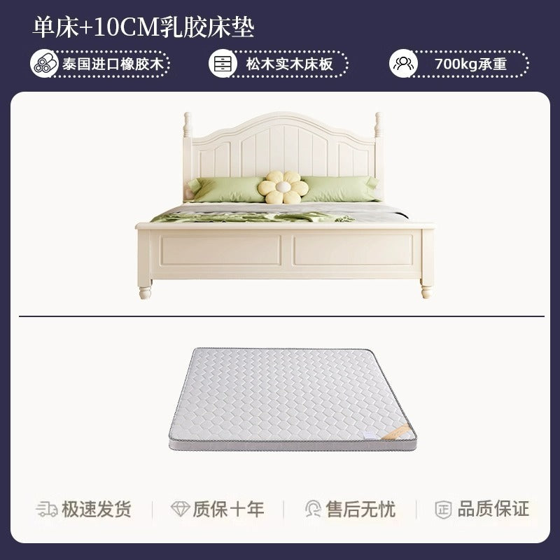 Scandinavianwhite solid wood bed modern casual cream style grids 1.8m double bed 1.5 master bedroom storage princess bed