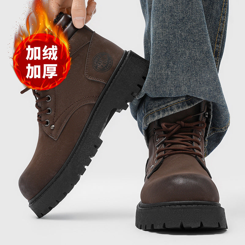 Boots men's british american rhubarb retrofleece-lined short boots men's workwear high-top heattechwinter snow cotton shoes