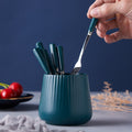 Creative stainless steel fruit fork spoon ceramic storage jar nordic fruit fork spoon household fruit fork storage set