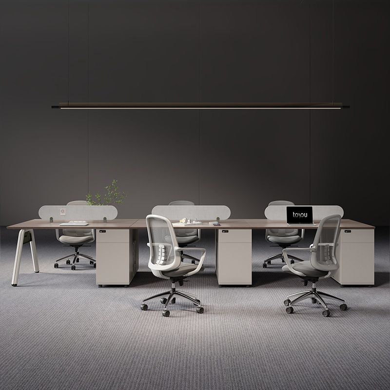 Modern minimalist office desk and chair set - 4, 6, or 8 seater options - office desk with partition for workstations, computer desk for employees