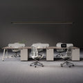 Modern minimalist office desk and chair set - 4, 6, or 8 seater options - office desk with partition for workstations, computer desk for employees